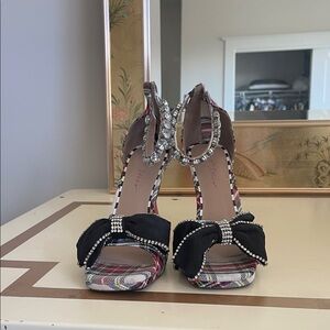 Betsey Johnson Multicolor Heels with Rhinestone Bow